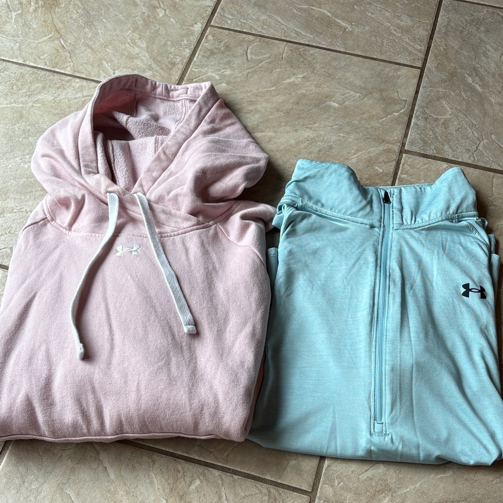Under Armour Light Pink Hoodie and Light Blue Long Sleeved Shirt